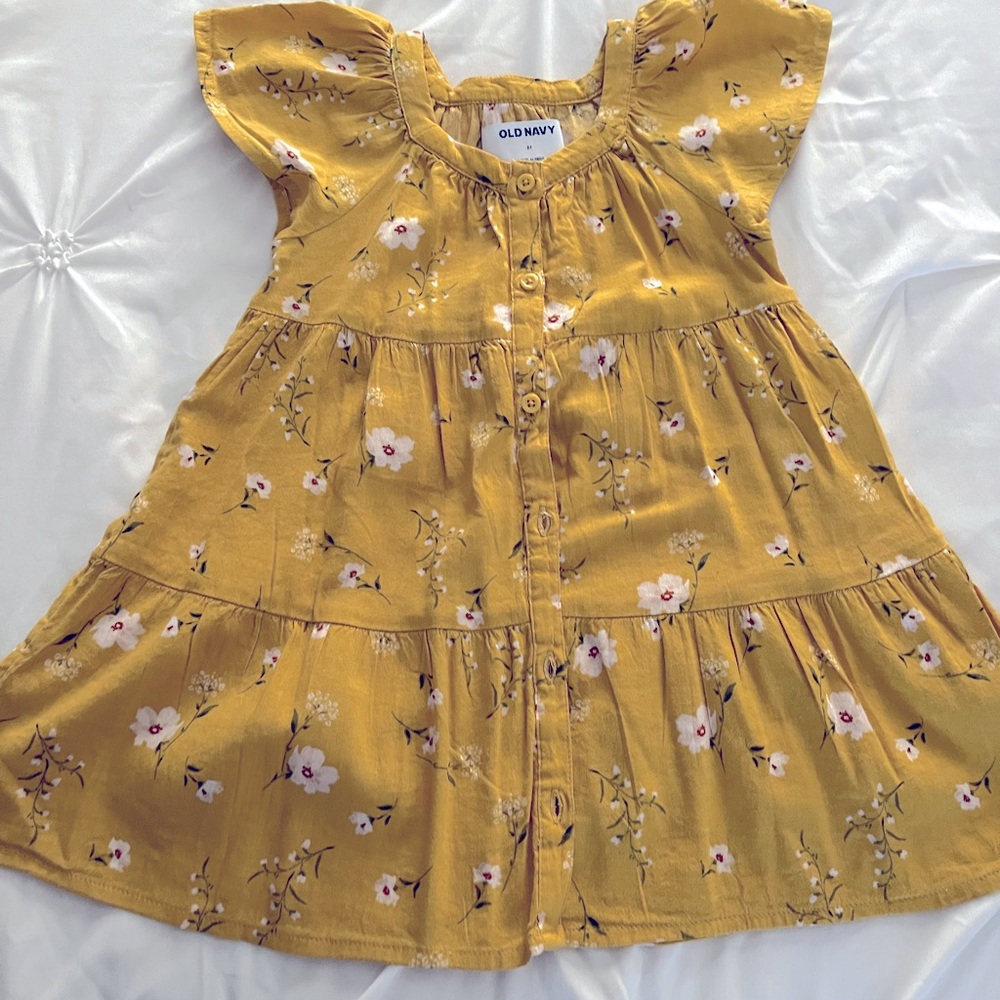 Short sleeve button front tiered floral dress toddler girl
